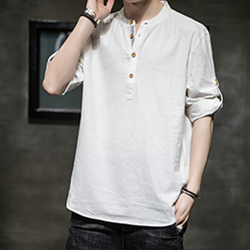 Camicia da uomo in lino con maniche corte e bottoni a metà polpaccio, modello Buddha Stones Summer Solid - image 28