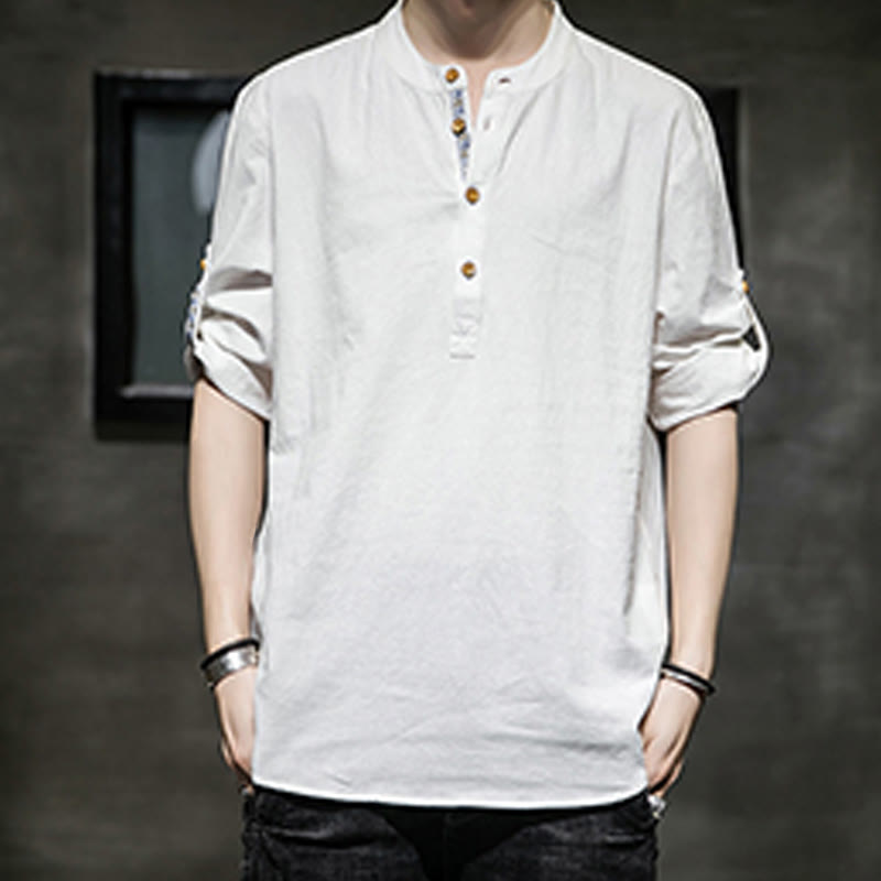 Camicia da uomo in lino con maniche corte e bottoni a metà polpaccio, modello Buddha Stones Summer Solid - image 29