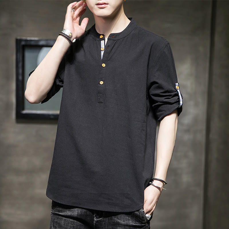 Camicia da uomo in lino con maniche corte e bottoni a metà polpaccio, modello Buddha Stones Summer Solid - image 10