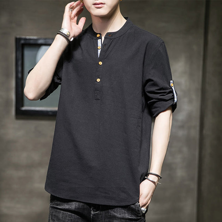 Camicia da uomo in lino con maniche corte e bottoni a metà polpaccio, modello Buddha Stones Summer Solid - image 10