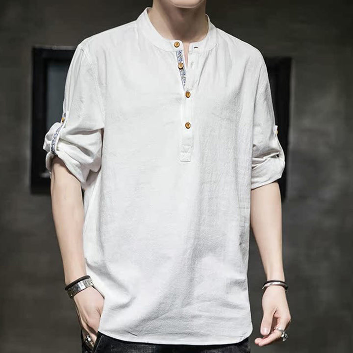 Camicia da uomo in lino con maniche corte e bottoni a metà polpaccio, modello Buddha Stones Summer Solid