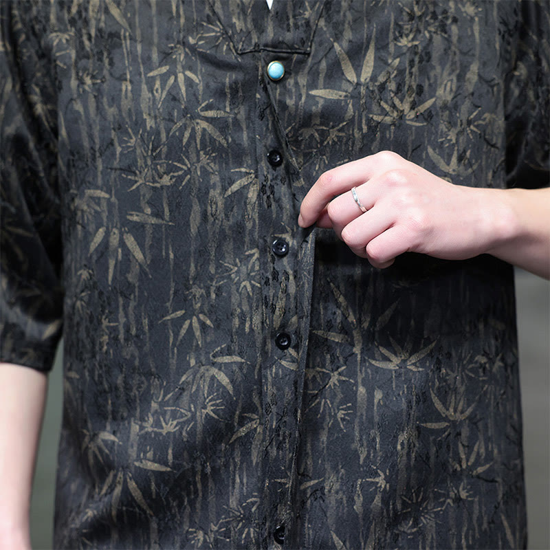 Camicia da uomo in lino a mezza manica con Buddha Stones Summer Golden Bamboo Jacquard - image 2