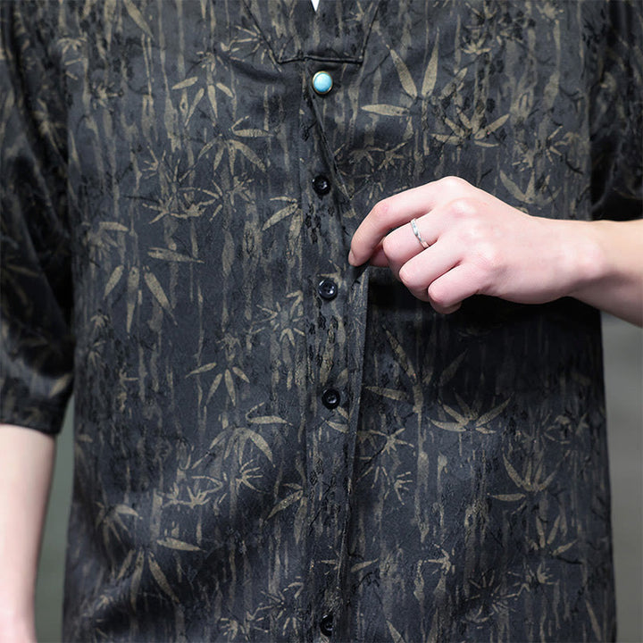 Camicia da uomo in lino a mezza manica con Buddha Stones Summer Golden Bamboo Jacquard - image 2