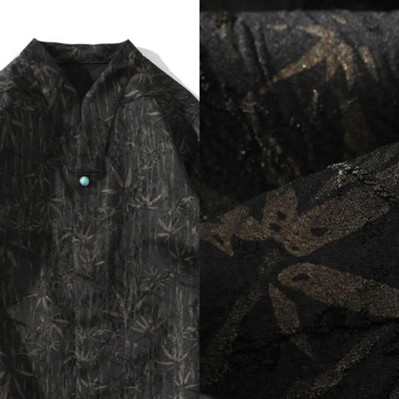 Camicia da uomo in lino a mezza manica con Buddha Stones Summer Golden Bamboo Jacquard - image 4