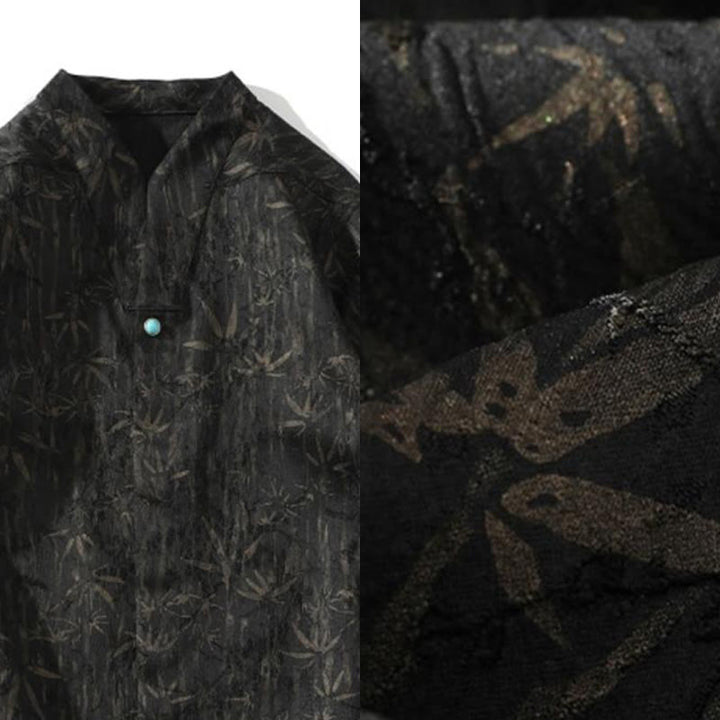 Camicia da uomo in lino a mezza manica con Buddha Stones Summer Golden Bamboo Jacquard - image 4