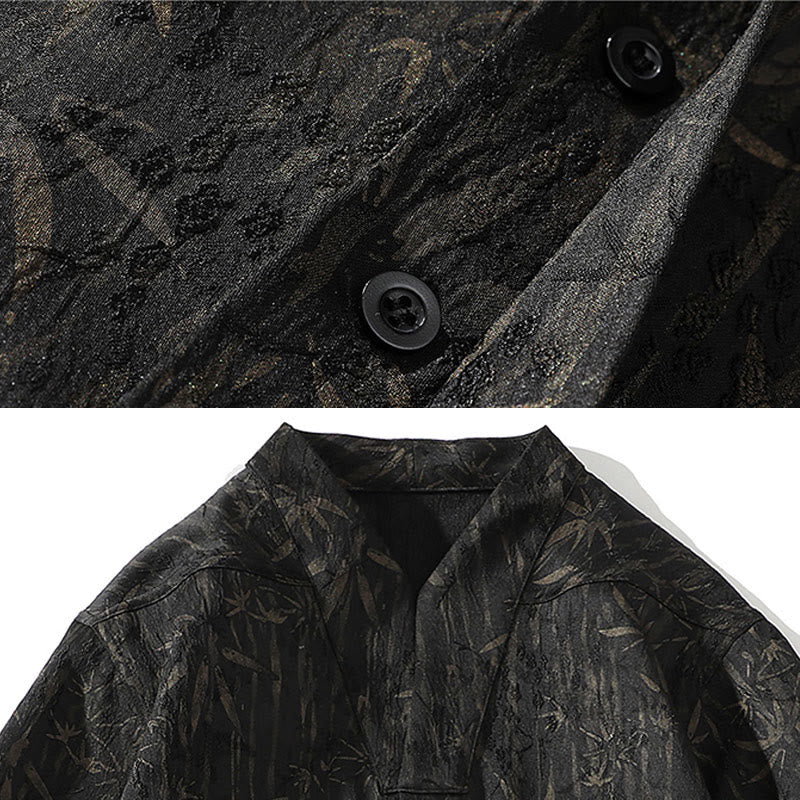 Camicia da uomo in lino a mezza manica con Buddha Stones Summer Golden Bamboo Jacquard - image 3