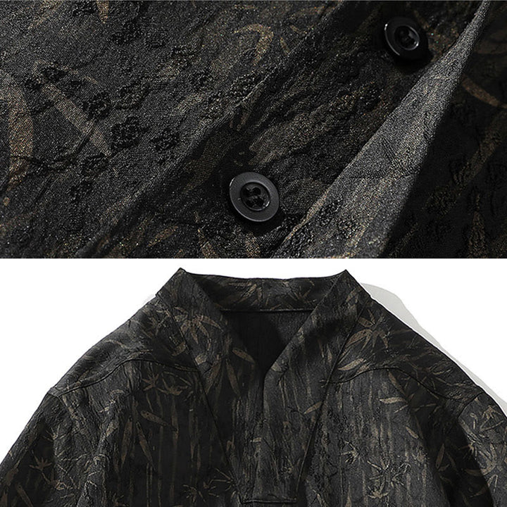 Camicia da uomo in lino a mezza manica con Buddha Stones Summer Golden Bamboo Jacquard - image 3