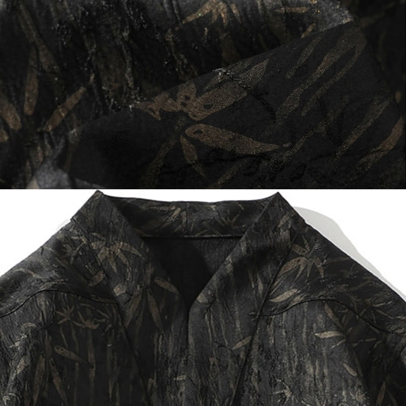 Camicia da uomo in lino a mezza manica con Buddha Stones Summer Golden Bamboo Jacquard - image 5