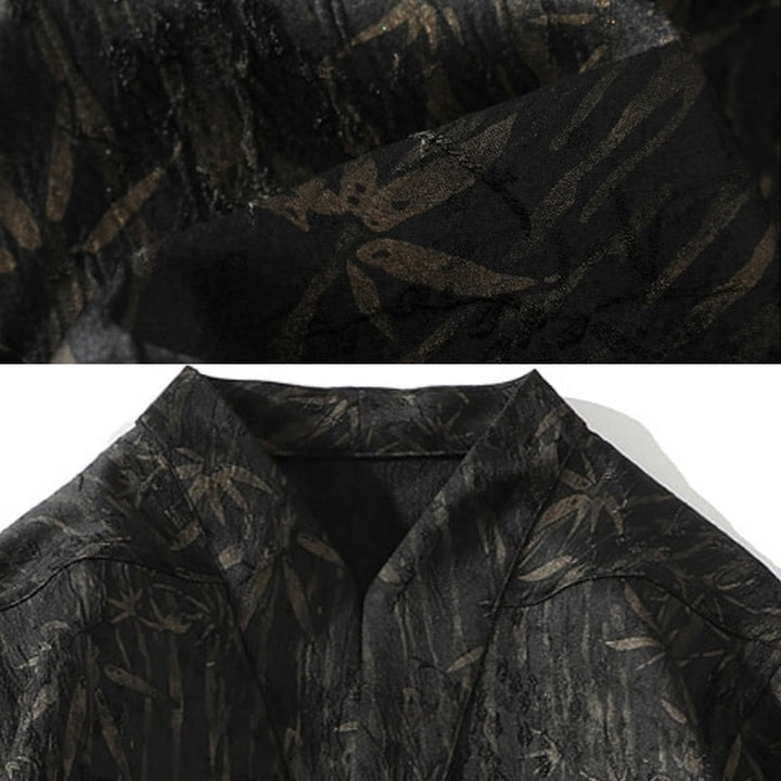 Camicia da uomo in lino a mezza manica con Buddha Stones Summer Golden Bamboo Jacquard - image 5