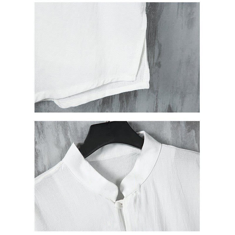 Camicia da uomo in lino a mezza manica con tasche, modello Buddha Stones Summer, tinta unita - image 6