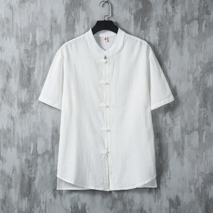 Camicia da uomo in cotone a maniche corte con bottoni a rana, modello Buddha Stones Summer Plain Tang Suit