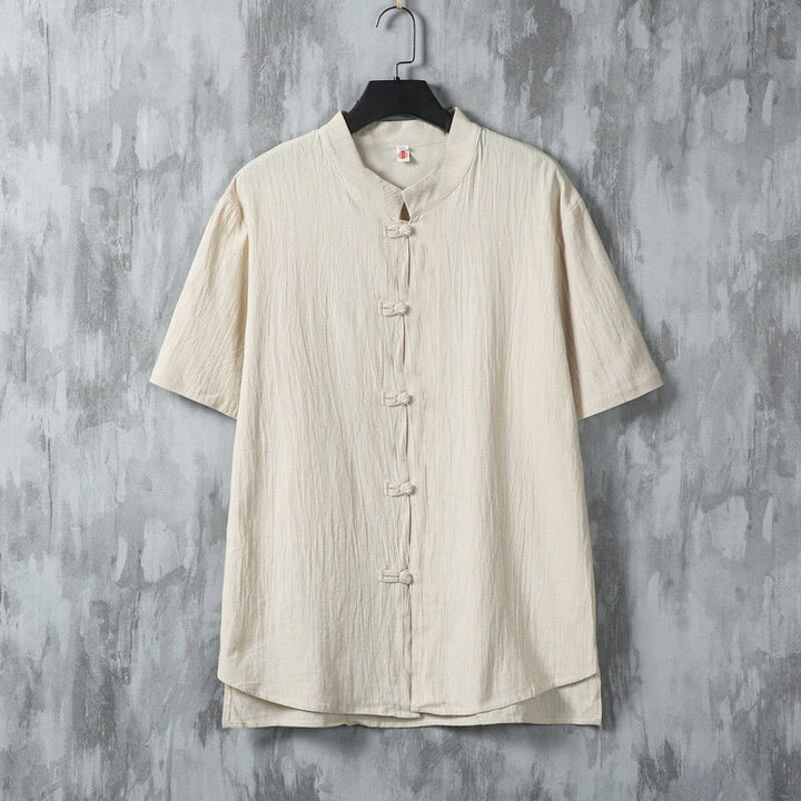 Camicia da uomo in cotone a maniche corte con bottoni a rana, modello Buddha Stones Summer Plain Tang Suit