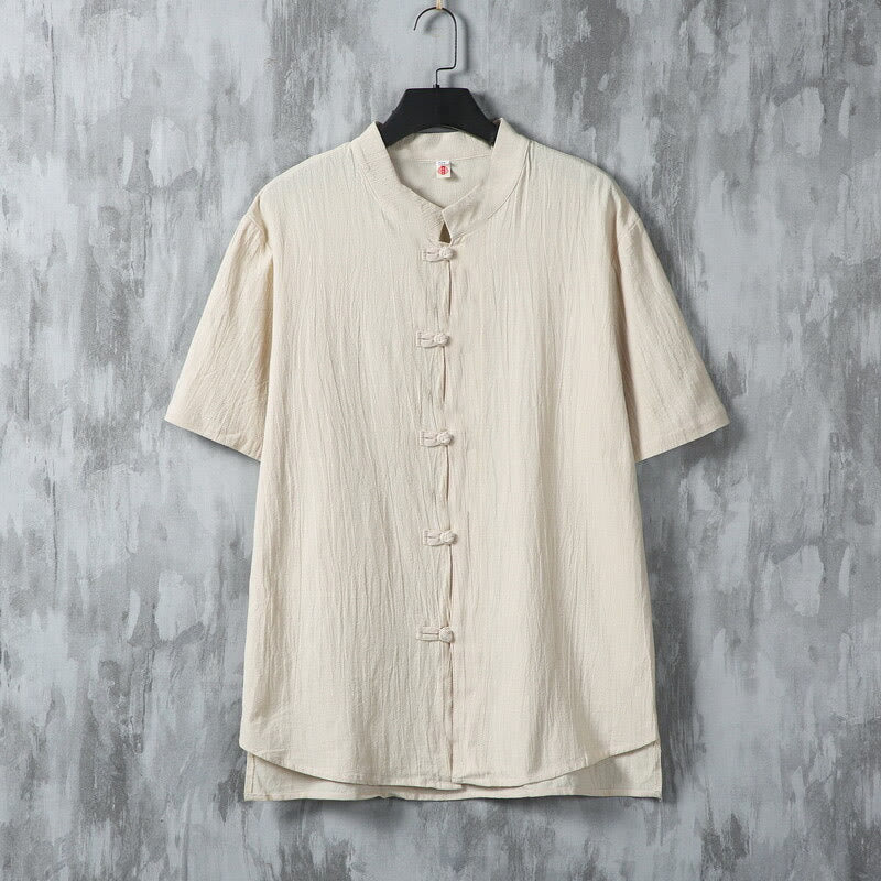 Camicia da uomo in cotone a maniche corte con bottoni a rana, modello Buddha Stones Summer Plain Tang Suit - Biancheria - US/UK/AU46, EU56 (5XL) - image 0