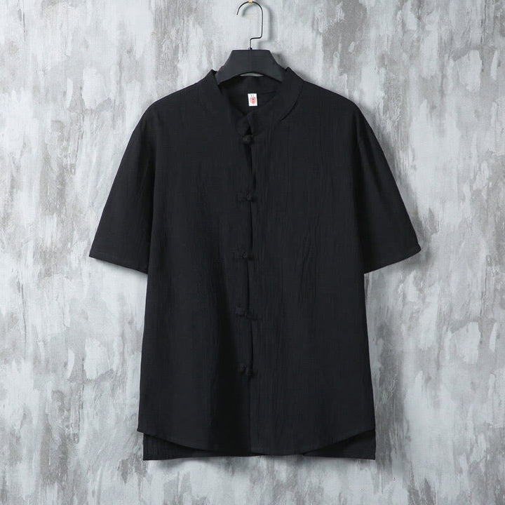 Camicia da uomo in cotone a maniche corte con bottoni a rana, modello Buddha Stones Summer Plain Tang Suit