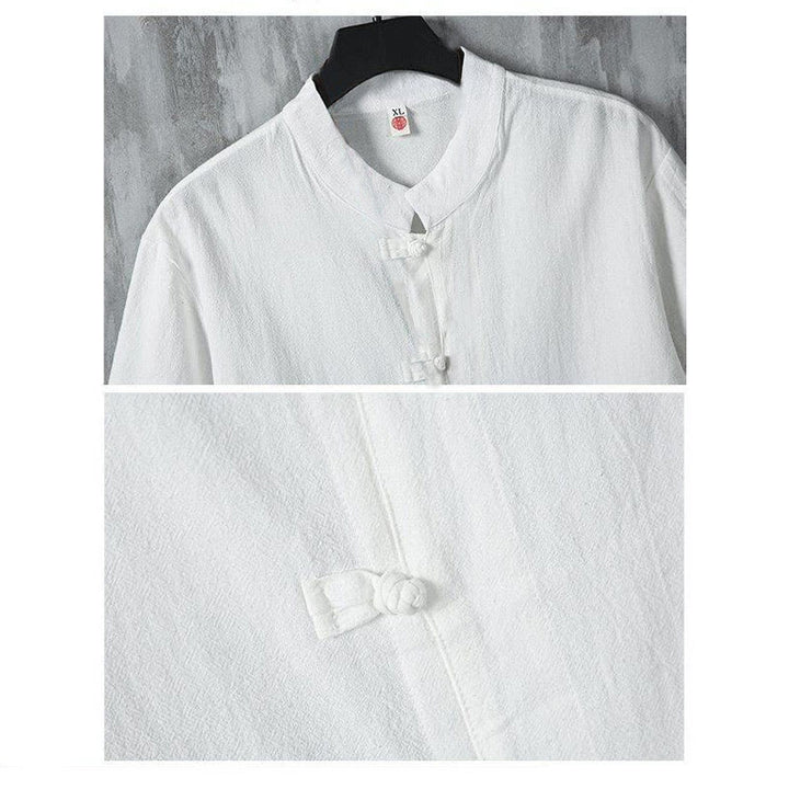 Camicia da uomo in cotone a maniche corte con bottoni a rana, modello Buddha Stones Summer Plain Tang Suit