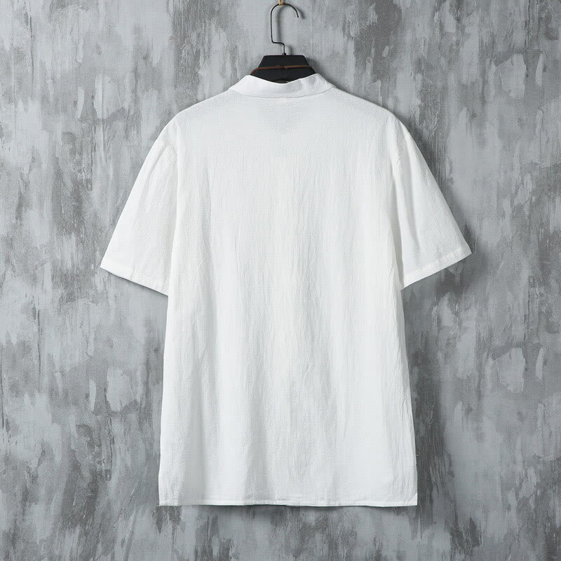 Camicia da uomo in cotone a maniche corte con bottoni a rana, modello Buddha Stones Summer Plain Tang Suit - image 3