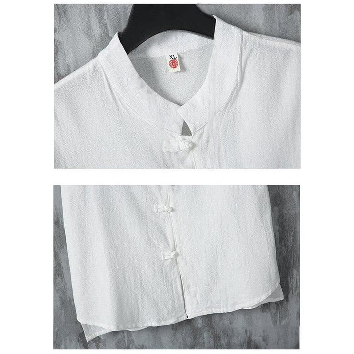 Camicia da uomo in cotone a maniche corte con bottoni a rana, modello Buddha Stones Summer Plain Tang Suit - image 4