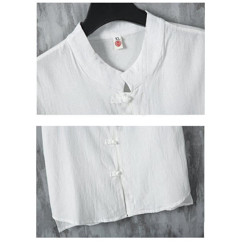Camicia da uomo in cotone a maniche corte con bottoni a rana, modello Buddha Stones Summer Plain Tang Suit