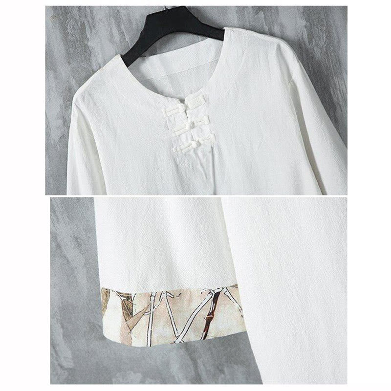 Camicia da uomo in lino a mezza manica con bottoni estivi a forma di rana e foglie di bambù gialle, motivo Buddha Stones