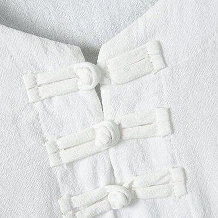 Camicia da uomo in lino a mezza manica con bottoni estivi a forma di rana e foglie di bambù gialle, motivo Buddha Stones - image 3