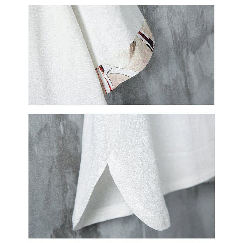 Camicia da uomo in lino a mezza manica con bottoni estivi a forma di rana e foglie di bambù gialle, motivo Buddha Stones - image 5