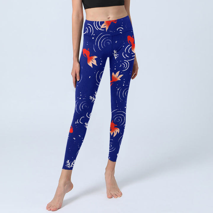 Leggings da palestra con stampa Buddha Stones, motivo a onde d'acqua e pesci rossi, pantaloni da yoga da donna - image 6
