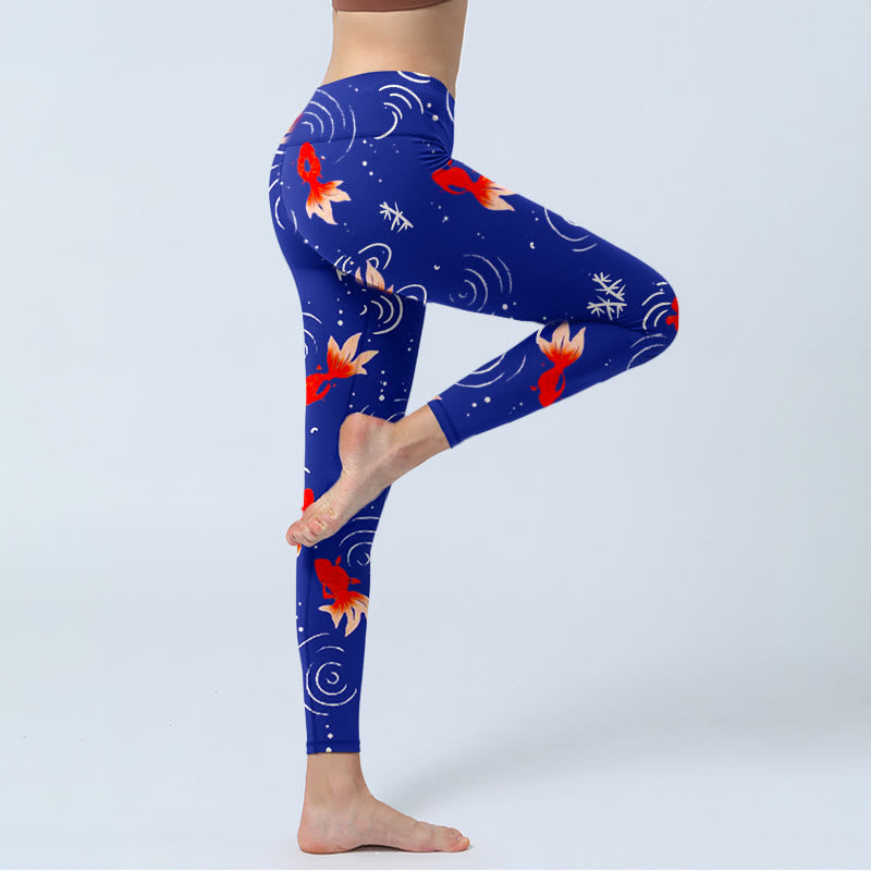 Leggings da palestra con stampa Buddha Stones, motivo a onde d'acqua e pesci rossi, pantaloni da yoga da donna - image 4