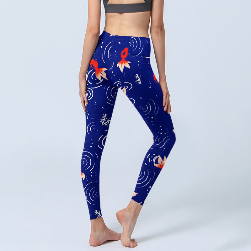 Leggings da palestra con stampa Buddha Stones, motivo a onde d'acqua e pesci rossi, pantaloni da yoga da donna - image 4