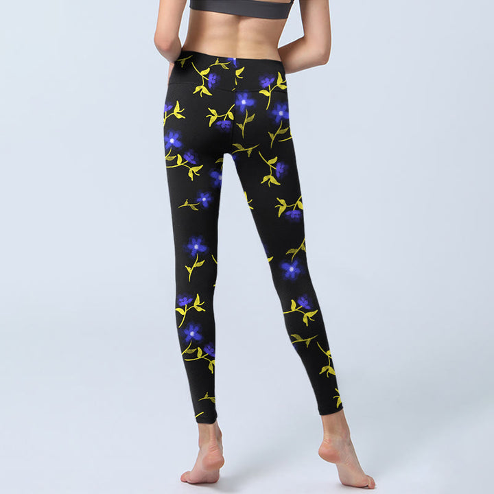 Leggings da palestra con stampa di Buddha Stones fiori blu, pantaloni da yoga da donna - image 7