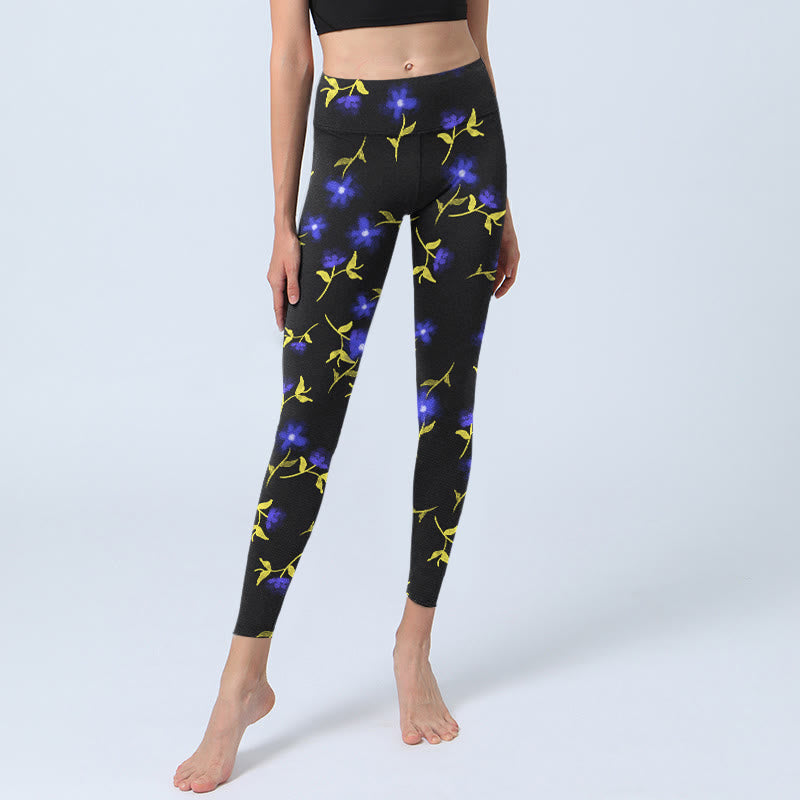 Leggings da palestra con stampa di Buddha Stones fiori blu, pantaloni da yoga da donna - image 6