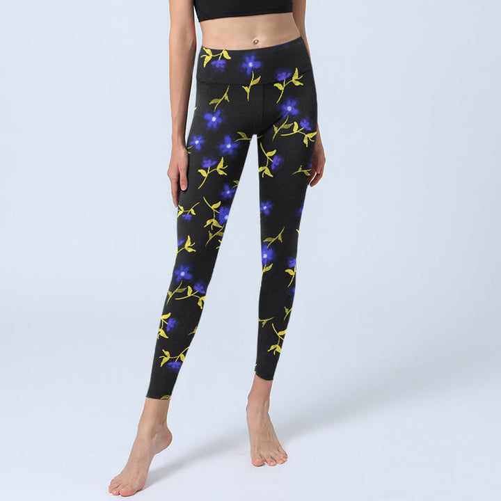 Leggings da palestra con stampa di Buddha Stones fiori blu, pantaloni da yoga da donna - image 6