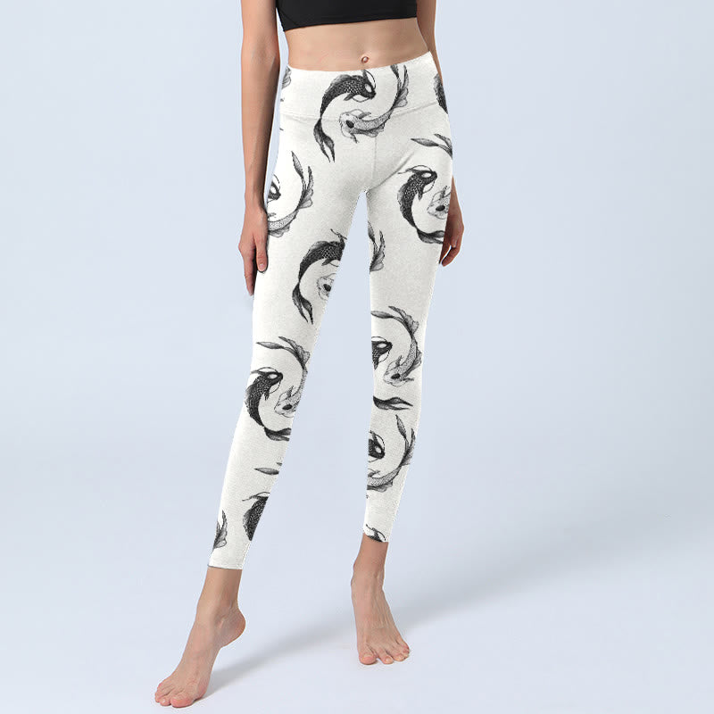 Leggings da palestra con stampa di Buddha Stones YinYang e motivo a pesce koi, pantaloni da yoga da donna - image 5