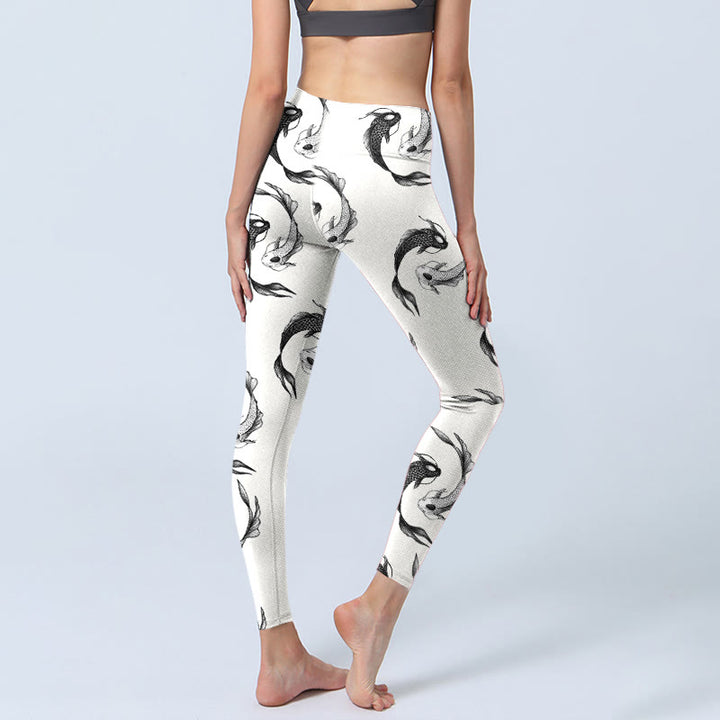 Leggings da palestra con stampa di Buddha Stones YinYang e motivo a pesce koi, pantaloni da yoga da donna - image 4