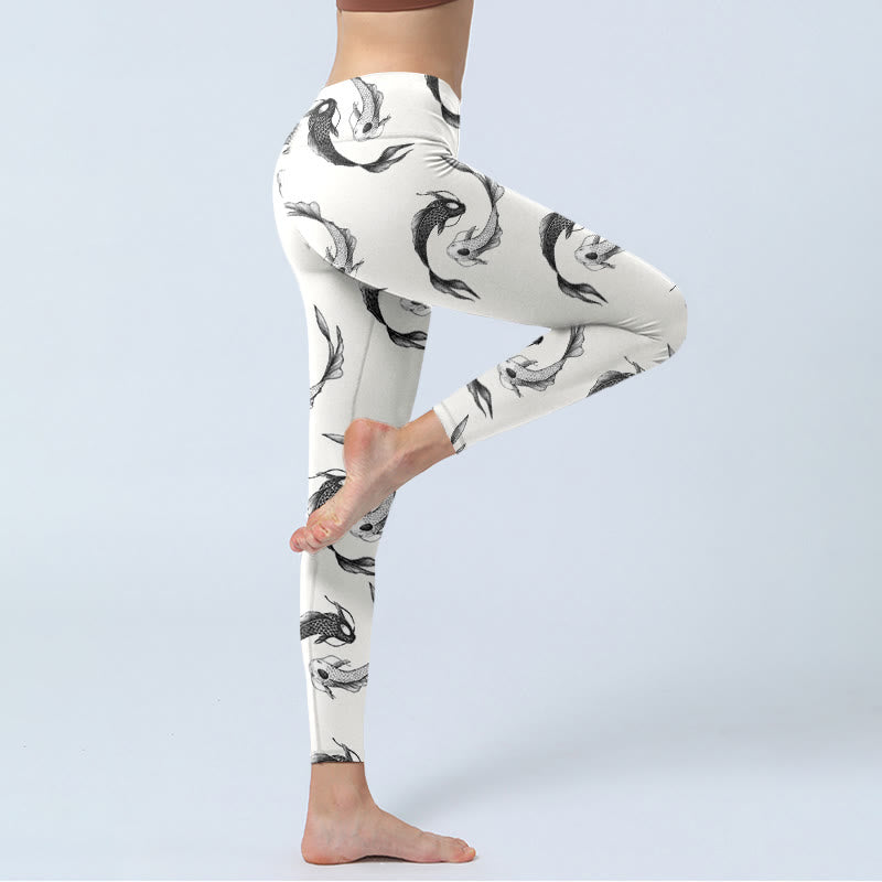 Leggings da palestra con stampa di Buddha Stones YinYang e motivo a pesce koi, pantaloni da yoga da donna - image 4