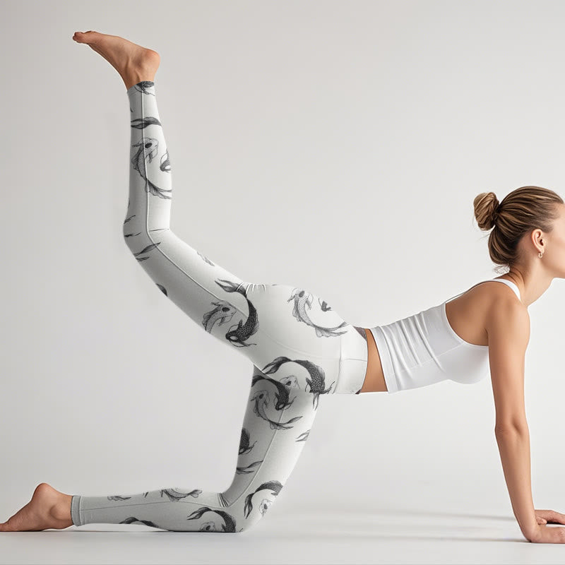 Leggings da palestra con stampa di Buddha Stones YinYang e motivo a pesce koi, pantaloni da yoga da donna - image 8
