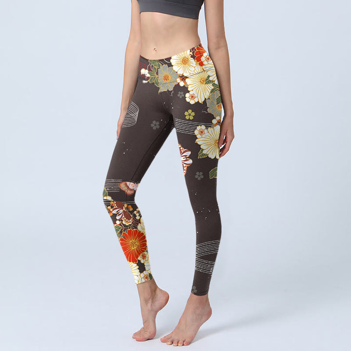 Leggings da palestra con stampa floreale a farfalla e motivo Buddha Stones, pantaloni da yoga da donna - Marrone sella - US18, UK/AU22, EU50 (4XL) - image 1