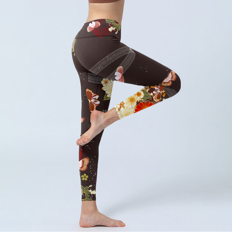 Leggings da palestra con stampa floreale a farfalla e motivo Buddha Stones, pantaloni da yoga da donna - image 4