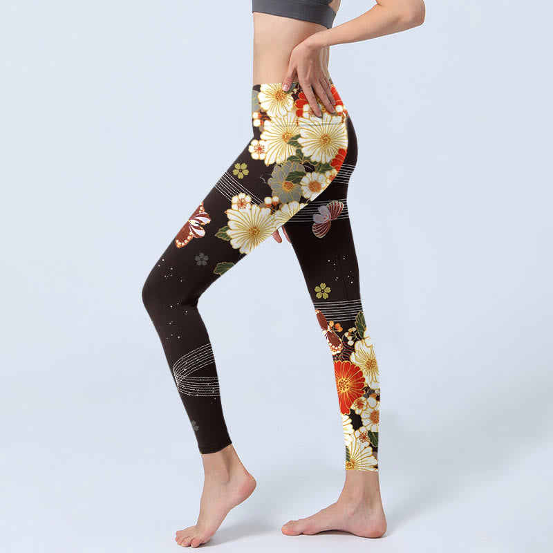 Leggings da palestra con stampa floreale a farfalla e motivo Buddha Stones, pantaloni da yoga da donna - image 3