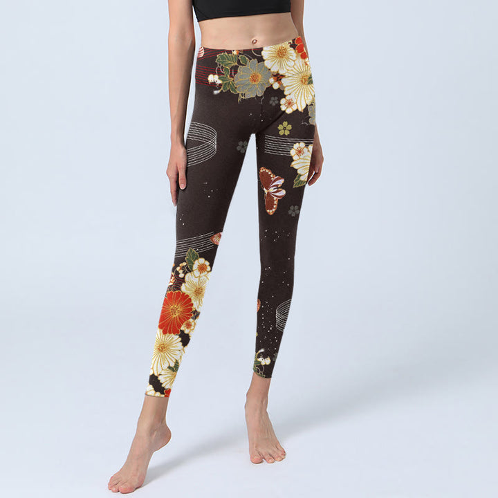 Leggings da palestra con stampa floreale a farfalla e motivo Buddha Stones, pantaloni da yoga da donna - image 5