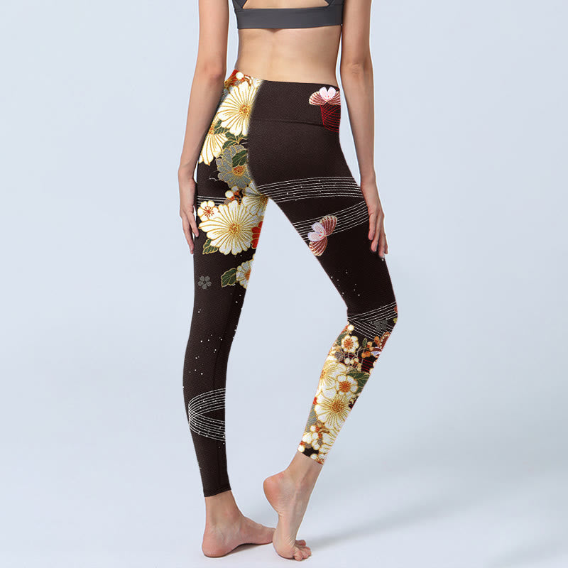 Leggings da palestra con stampa floreale a farfalla e motivo Buddha Stones, pantaloni da yoga da donna - image 3