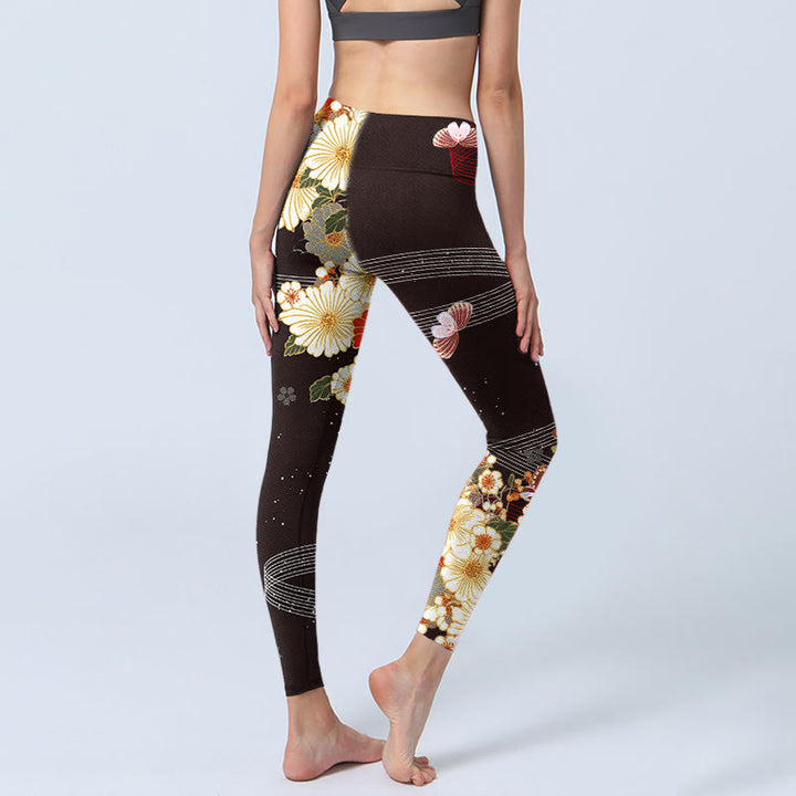 Leggings da palestra con stampa floreale a farfalla e motivo Buddha Stones, pantaloni da yoga da donna - image 3