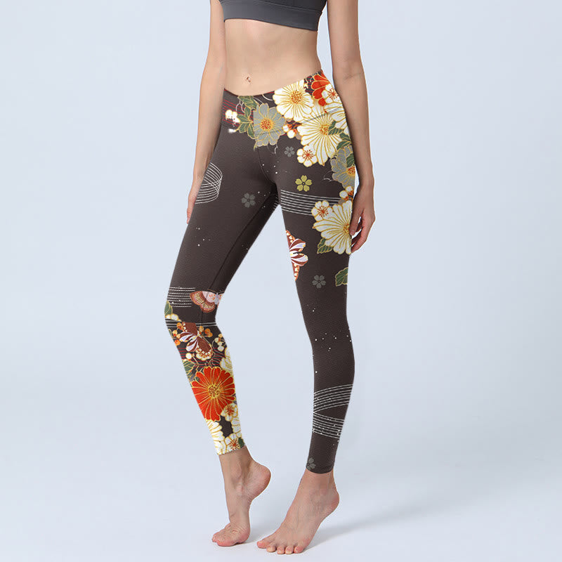Leggings da palestra con stampa floreale a farfalla e motivo Buddha Stones, pantaloni da yoga da donna - Marrone sella - US18, UK/AU22, EU50 (4XL) - image 0