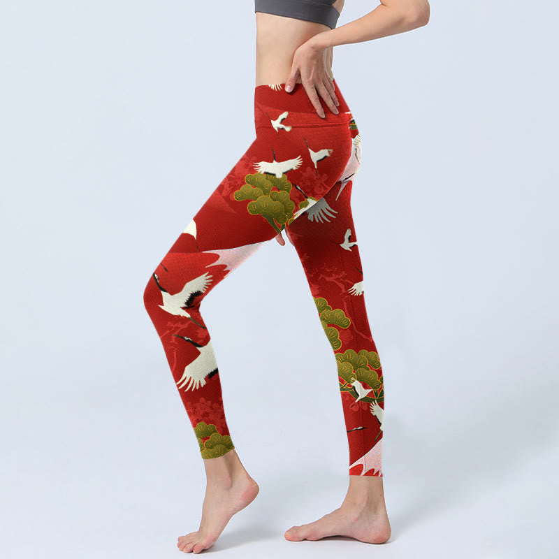 Leggings da palestra con stampa Buddha Stones, motivo Gru, Monte Fuji, Pino, pantaloni da yoga da donna - image 3