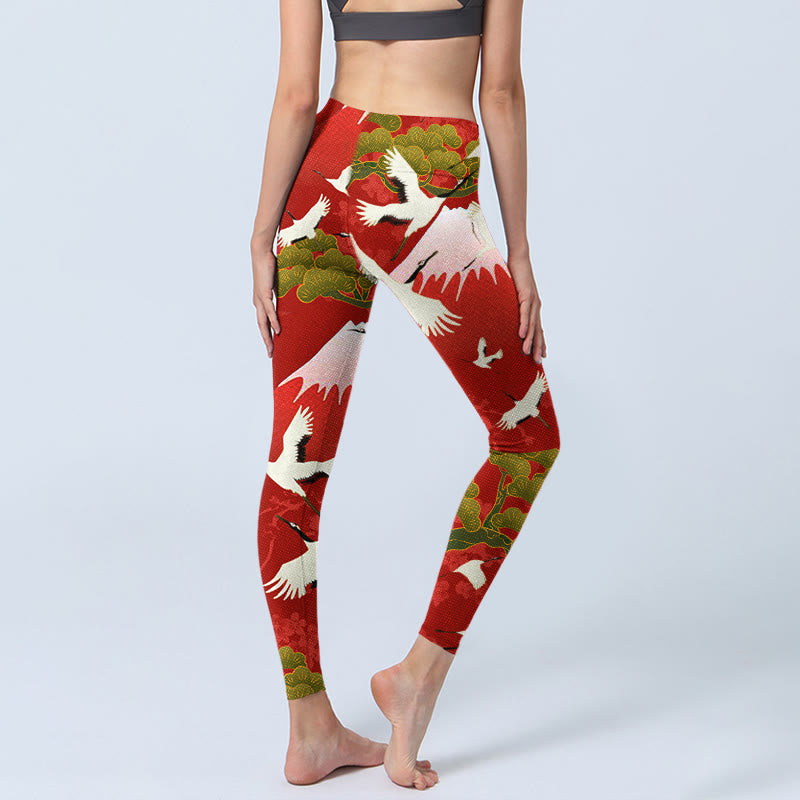 Leggings da palestra con stampa Buddha Stones, motivo Gru, Monte Fuji, Pino, pantaloni da yoga da donna - image 4