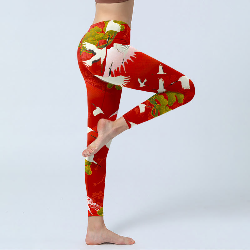 Leggings da palestra con stampa Buddha Stones, motivo Gru, Monte Fuji, Pino, pantaloni da yoga da donna - image 4