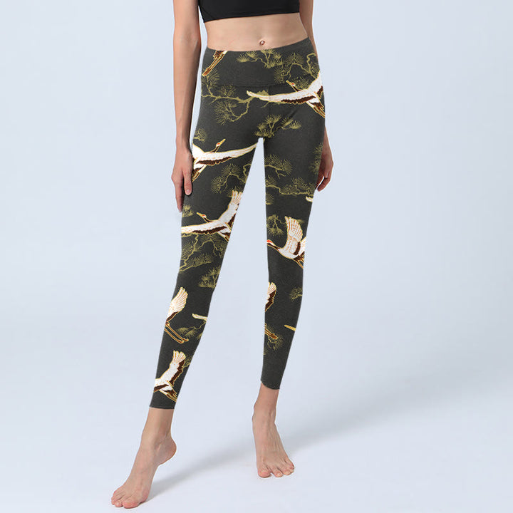 Leggings da palestra con stampa di Buddha Stones, modello di gru che vola, modello di pino, pantaloni da yoga da donna - image 5