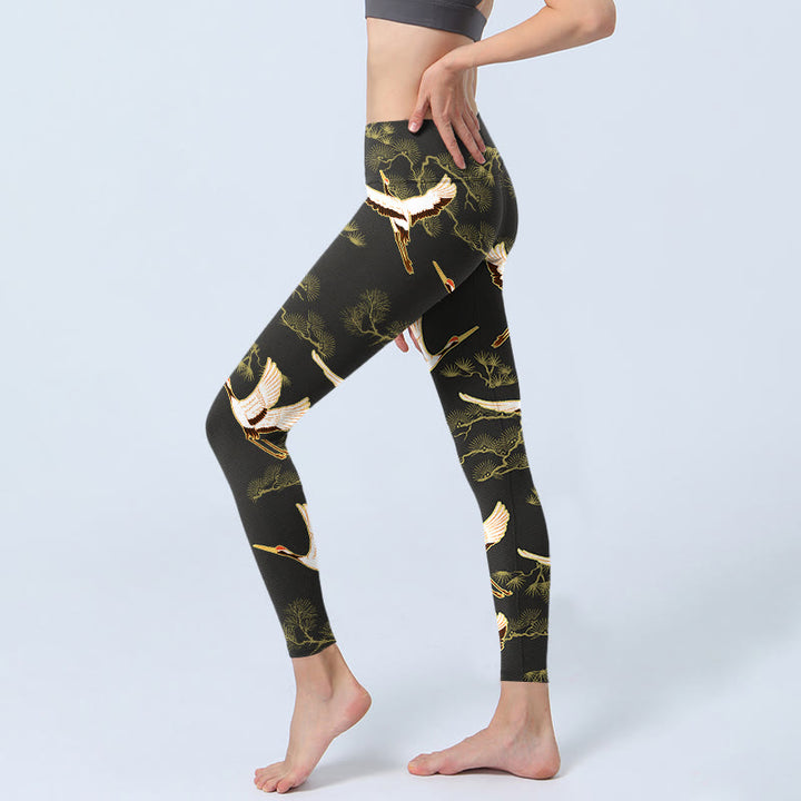 Leggings da palestra con stampa di Buddha Stones, modello di gru che vola, modello di pino, pantaloni da yoga da donna - image 3