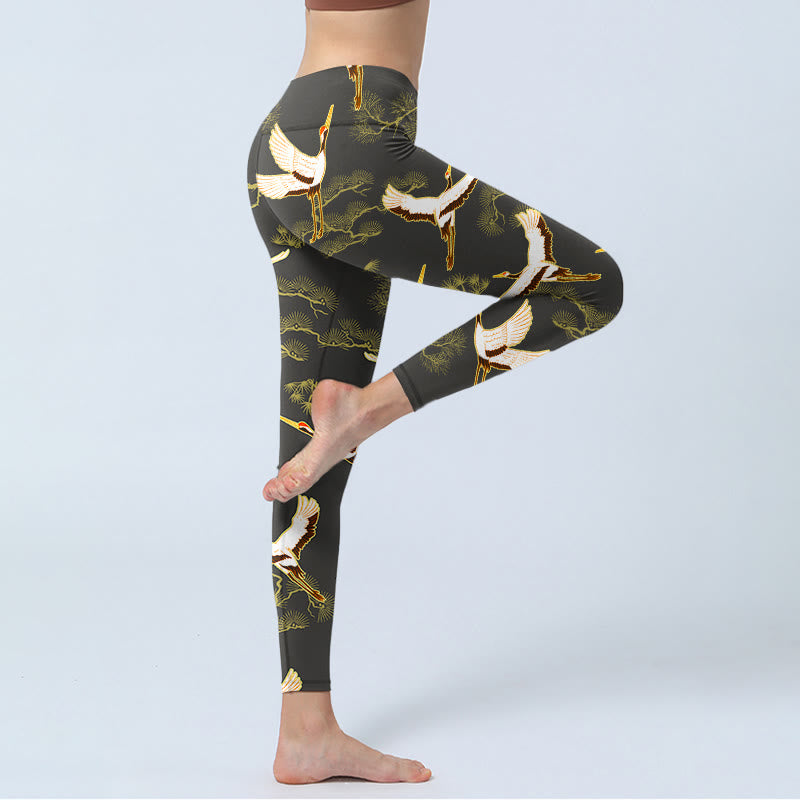 Leggings da palestra con stampa di Buddha Stones, modello di gru che vola, modello di pino, pantaloni da yoga da donna - image 4