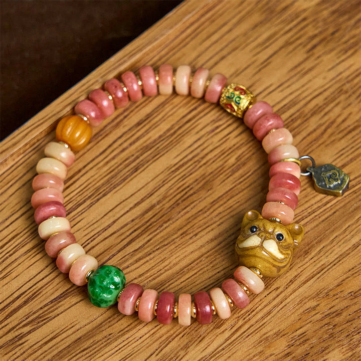 Braccialetto portafortuna Pug con perline di sangue viola in osso di cammello tibetano naturale Buddha Stones