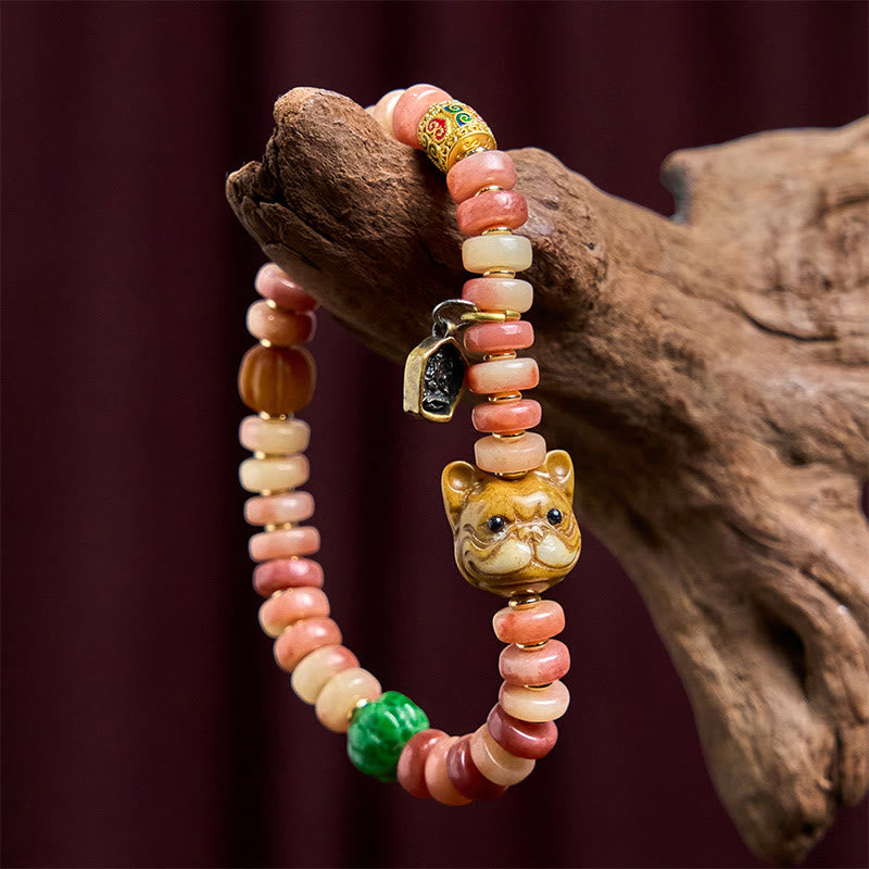 Braccialetto portafortuna Pug con perline di sangue viola in osso di cammello tibetano naturale Buddha Stones